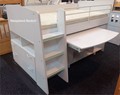 White cabin bed with desk