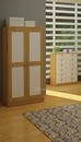 White and oak chest of drawers and wardrobe