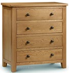 Solid oak wood 4 drawer chest of drawers