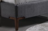 Grey Fabric Bed Frame Dark Wooden Legs