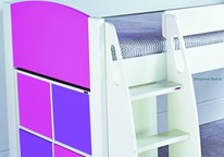 Stompa Pink mid sleeper beds with purple cube unit