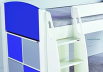 Stompa Blue mid sleeper beds with grey cube unit