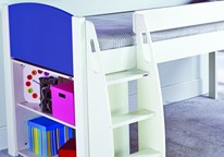 Stompa blue mid sleeper beds with book case