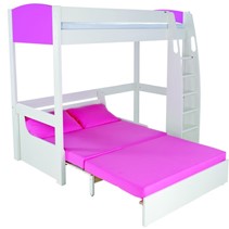 Uno Pink High Sleeper Loft bed with double futon sofa beds