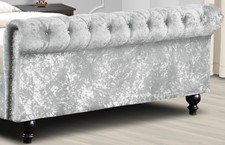 Chesterfield crushed silver velvet sleigh beds