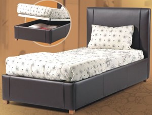 Brown Faux Leather Single Ottoman Bed
