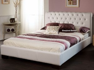 Signature Aries White Faux Leather Bed Frame