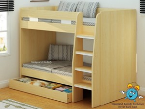 Single Beech Wooden Bunk Beds With Storage Drawer