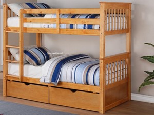 Solid Pine Wooden Bunk Bed With Drawers