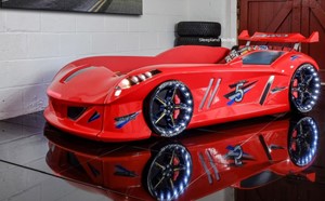 Red Childrens Luxury Racing Car Bed With Lights