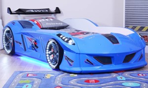 Blue Childrens Luxury Racing Car Bed With Lights