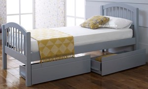 Single Grey Wooden Bed Frame With Storage Drawers
