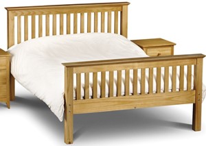 Pine Wooden Double Bed Frame With High Footend