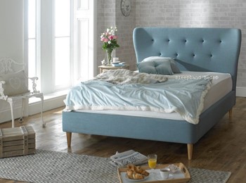 Aurora Super Kingsize Blue Fabric Upholstered Bedstead