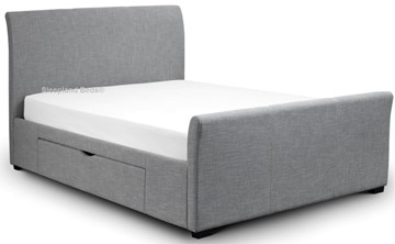 Fabric sleigh bed with drawers