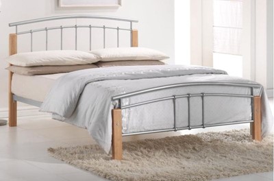 Metal and Beech Bed with Mattress