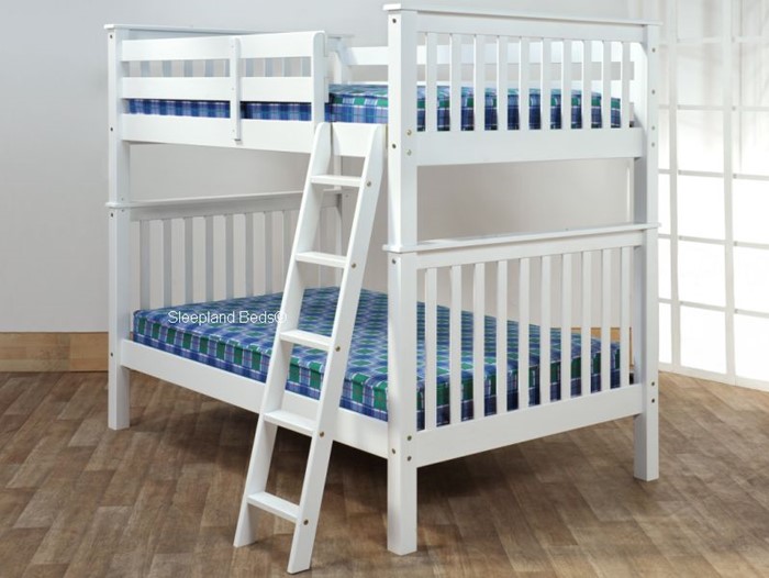 White Small Double Bunk Bed Sleepland, Double Top Bunk Beds