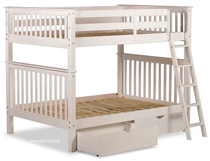 White Small Double Bunk Bed Sleepland, 4ft 6 Bunk Beds With Storage