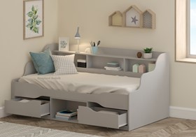Almeria Grey Bed Frame With Bookcase Shelves And Drawers - 3ft Single