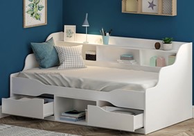 Almeria Single White Bed Frame With Storage And Shelves - 3ft Single