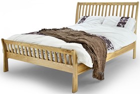 Amali Solid Oak Wooden Bed Frame - Sleigh Design - 4ft6 Double