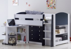 Aqua Blue Mid Sleeper Bed - Storage And Desk With Shelves