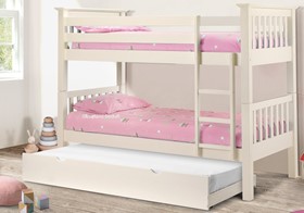 Bacella White Children's Wooden Bunk Bed With Trundle Bed