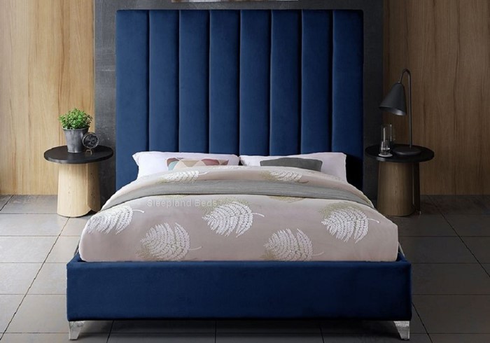 Brilliance Plush Velvet Fabric Bed, Extra Tall Headboard Queen Bed