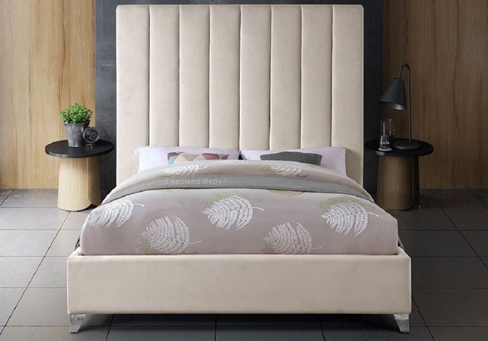 Brilliance Plush Velvet Fabric Bed, Tall King Bed Frame With Headboard