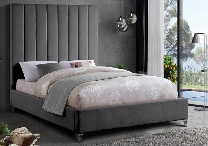 Brilliance Plush Velvet Fabric Bed, High Headboards For King Size Beds
