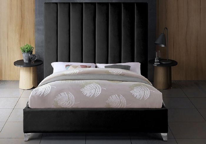 Brilliance Velvet Fabric Bed Frame, Tall Grey Super King Headboard