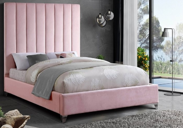 Brilliance Velvet Fabric Bed Frame, High Headboard King Size Bed Frame