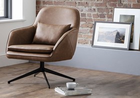 Browson Brown Faux Leather Swivel Chair - Padded Seat And Cushion