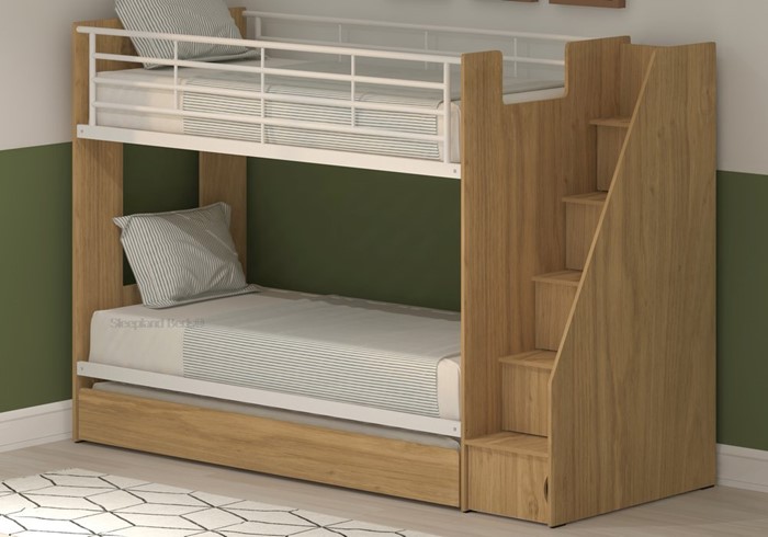 Bunk Bed With Stairs Storage Trundle, Bunk Bed With Shelves Underneath