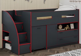 Cameo Supreme Anthracite Grey And Red Midsleeper Bed With Stairs