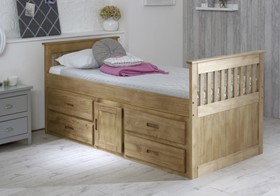 Captain Beds - Pine Captain Bed With Storage Drawers and Cupboard