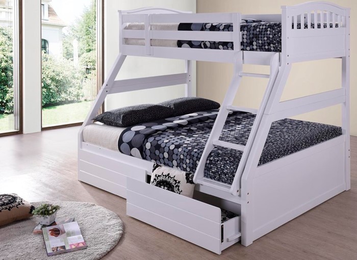 Cosmos White Three Sleeper Bunk Bed, Three Sleeper Bunk Bed With Mattress