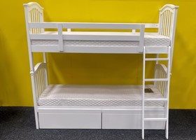 Cosmos White Wooden Bunk Bed With Drawers