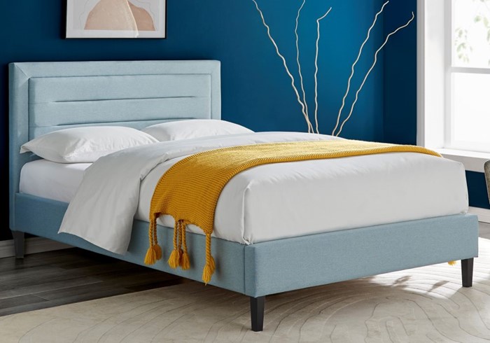 Dino Bed Frame Upholstered In Blue, Light Blue Bed Frame Queen