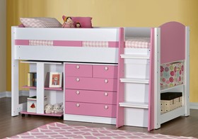 Diva Girls Pink And White Mid Sleeper Bed With Desk And Storage