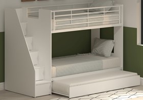 Dynamo White Staircase Bunk Bed With Trundle - Storage Stairs - Single