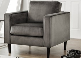 Elena Grey Velvet Fabric Armchair - Includes Oak And Black Legs