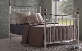 Elizabeth Cream And Brass Victorian Style Metal Bed Frame - 5ft Kingsize