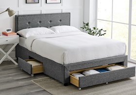 Grey Fabric Massa Bed Frame With Three Storage Drawers - 4ft6 Double