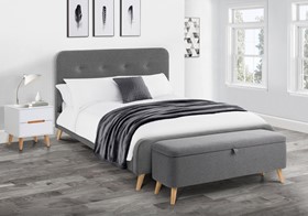 Grey Fabric Retro Inga Bed Frame With Oak Legs - 5ft Kingsize
