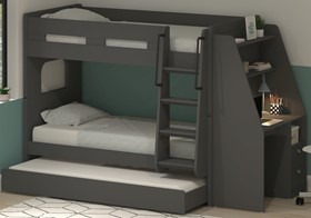 Grey Olympic Bunk Bed With Desk And Trundle - For Guests or Storage