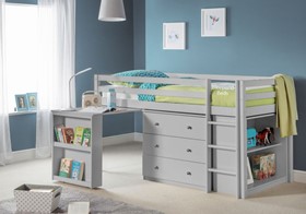 Grey Rosie Wooden Midsleeper Bed With Desk And Storage