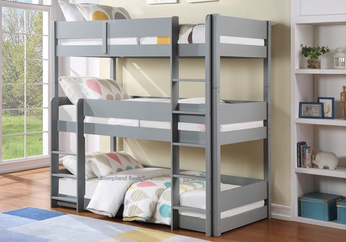 Grey Treble Triple Sleeper Bunk Bed - Sleepland Beds