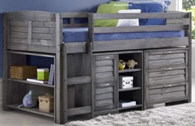 Grey Wooden Crose Midsleeper Bed - Storage Drawers & Bookcase Shelves