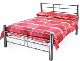 Hammered Silver Cubular Metal Bed Frame | 4ft Small Double Metal Bed